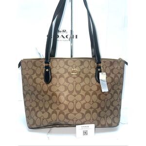 🔥🎁NWT! Coach Sig GALLERY Tote Handbag Khaki/Black Msrp:$378.00